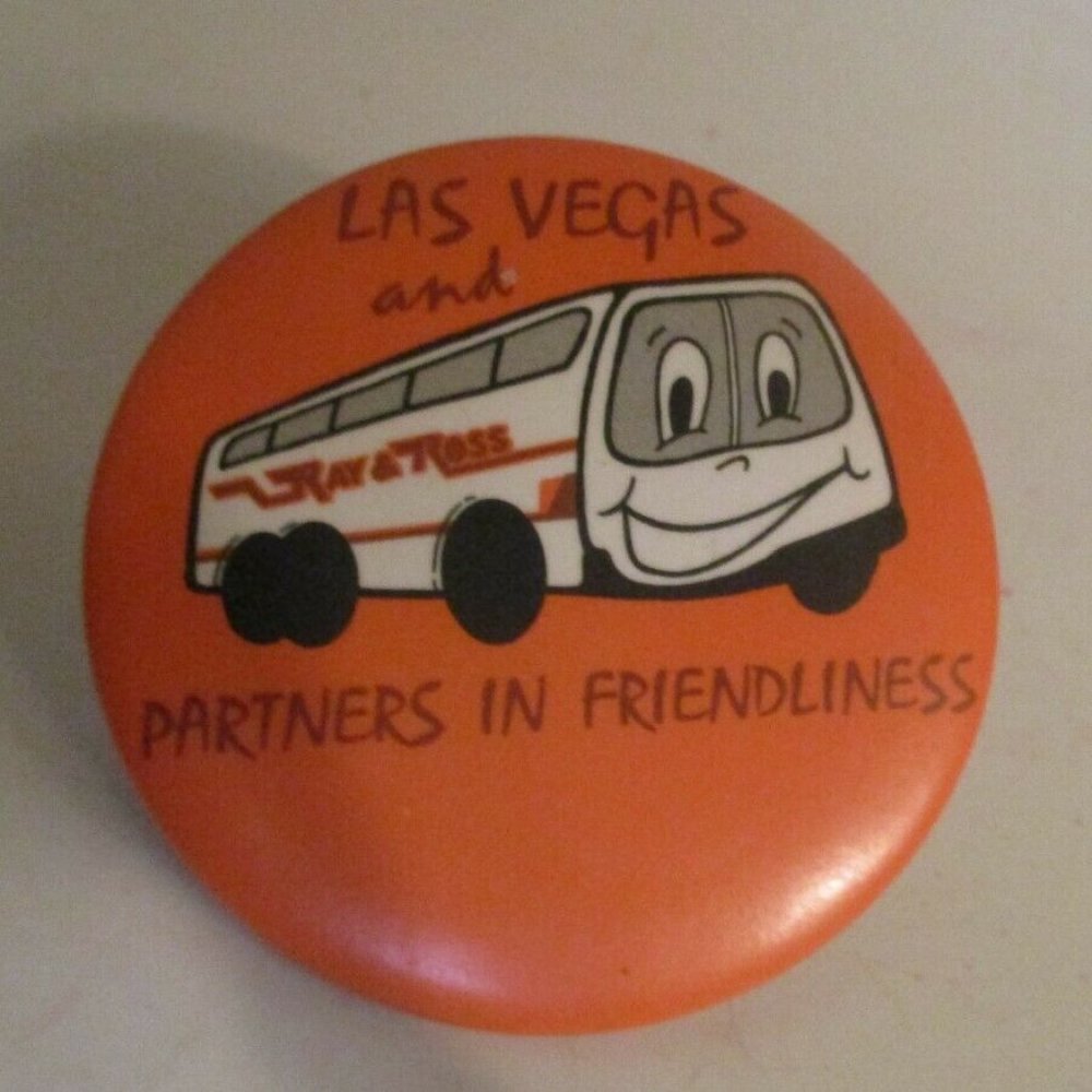 Pin Las Vegas tour bus pin 1984 "Partners in Friendliness" Vintage